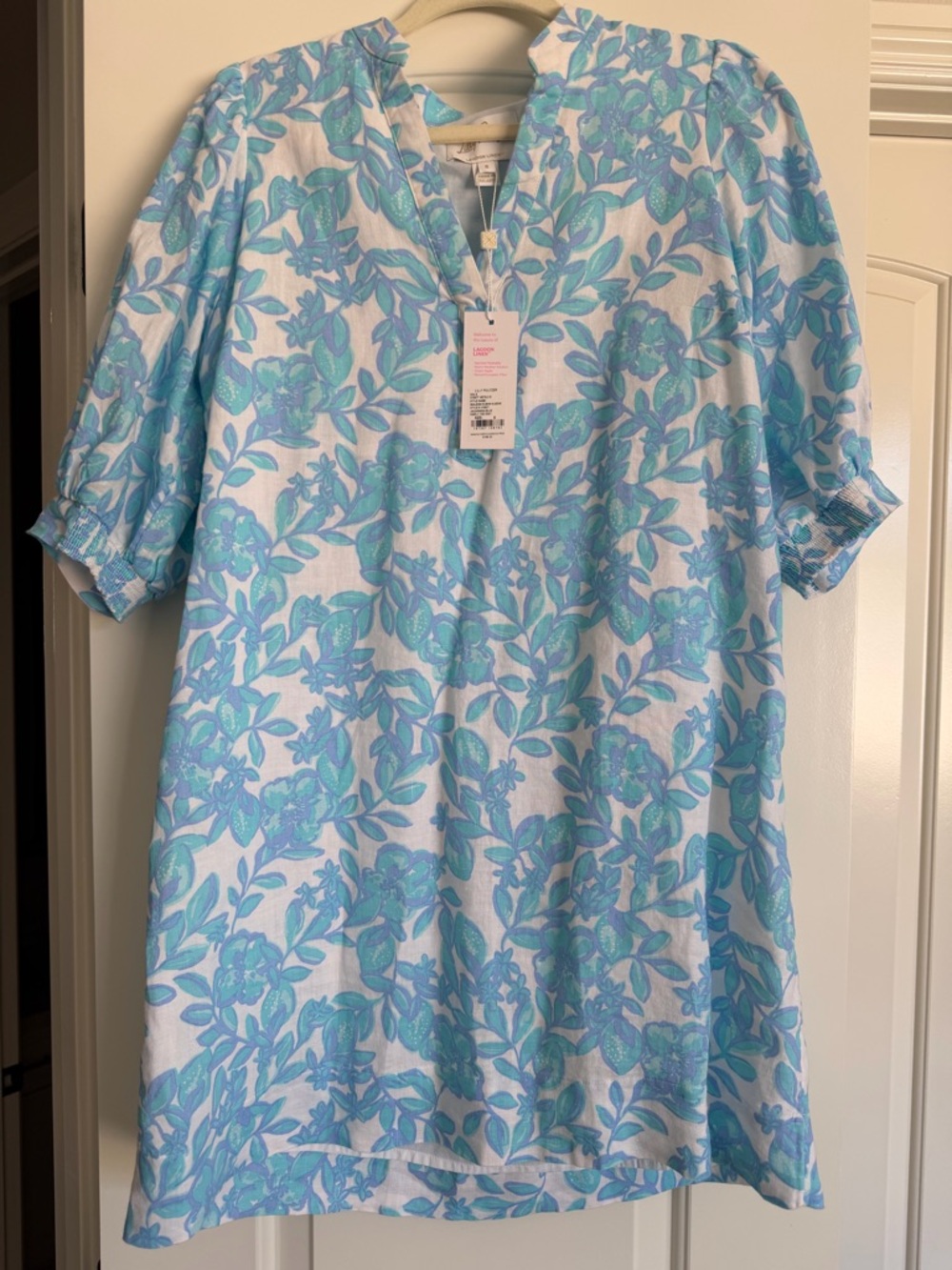 Lilly Pulitzer White Tunic with Aqua and Light Blue Floral Print